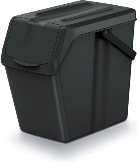 Recycling bin 25 l, recycled black, stackable with front lid