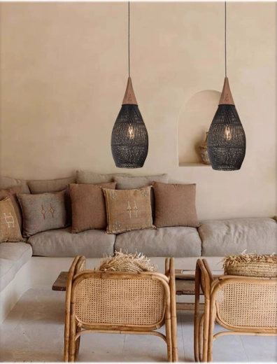 Hanging rattan light 25 cm – black