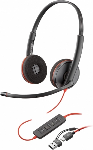 Стерео слушалки Blackwire 3220 с USB-C + USB-C/A адаптер
