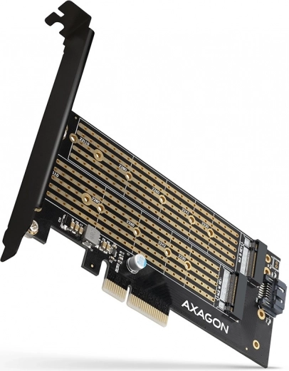 Internal PCIe x4 adapter for 2× M.2 – NVMe M-key + SATA B-key, full-height and low-profile bracket