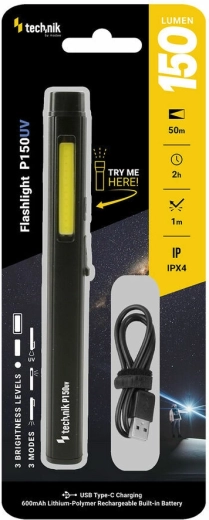 Rechargeable flashlight with UV light 150 lm TECHNIK