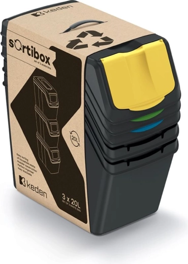 SORTIBOX Set of Recycling Bins 3×20 l – Black, Prosperplast