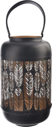 LEAF metal and faux leather candle holder, black-gold, 42 cm