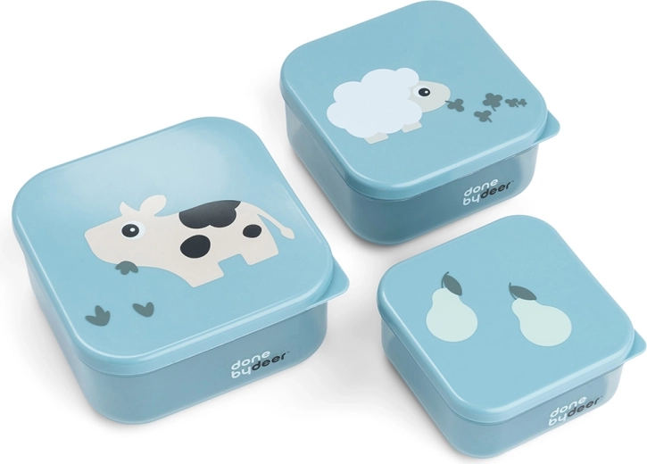 Done by Deer комплект кутии за закуска Tiny farm син 3 бр.