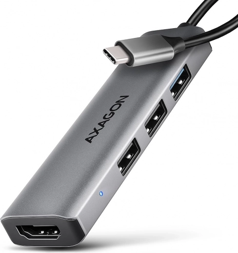 USB-C хъб 4в1 AXAGON с HDMI 4K/30 Hz и 3x USB-A, метален, 15 cm кабел