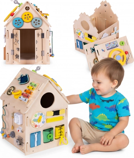 Дървена Монтесори къщичка XXL с активности 30 в 1 ECOTOYS