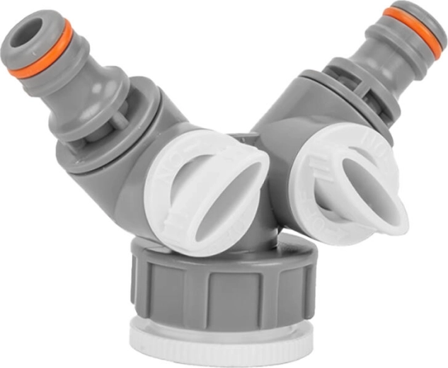 Plastic Y-Splitter with Valves for 2 Quick Couplings 1" and 3/4" WHITE LINE