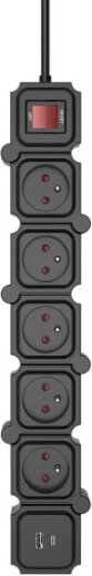 Модулен удължител със защита от пренапрежение 5× Schuko с USB-A/USB-C, 1,5 м