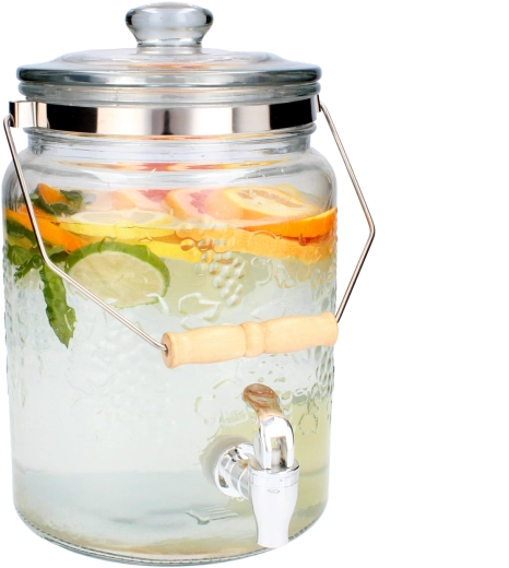 Decorative glass beverage dispenser 5 L with glass lid and tap