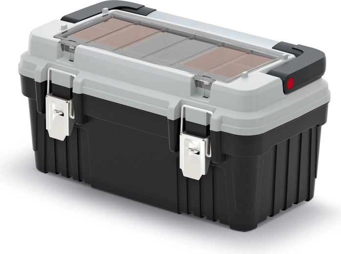 OPTIMA tool box with metal handle and locks, gray, 470 × 256 × 238 mm