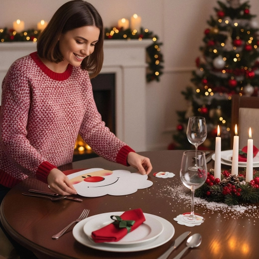 Christmas Placemats and Coasters with Santa Claus, 8 pcs