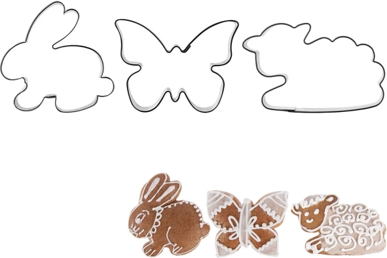 Set of stainless steel cookie cutters bunny, butterfly and sheep – 3 pcs
