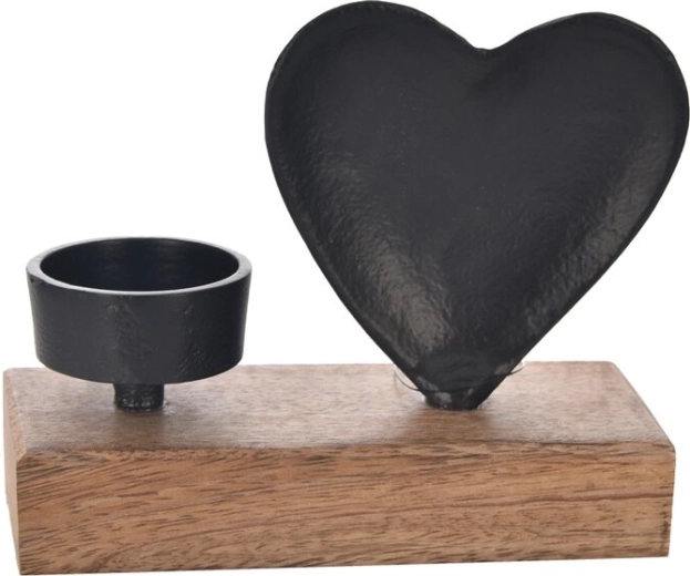 Mango Wood and Metal Candle Holder with Heart