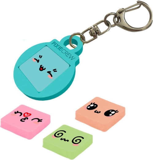 Pixie Crew round turquoise keychain with multipixels