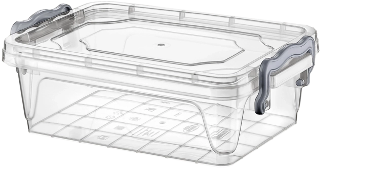 Plastic storage box 2 l with clip-on lid, transparent