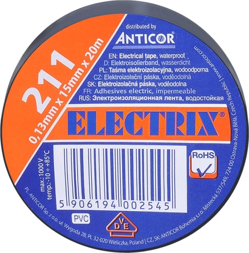 Solight изолационна електро лента 15 mm x 0,13 mm x 20 m черна