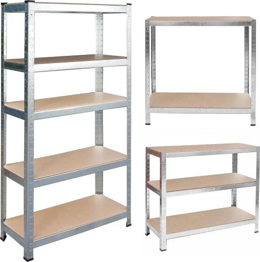 Метален стелаж 180 × 90 × 40 см с MDF рафтове, безболтов, сребрист