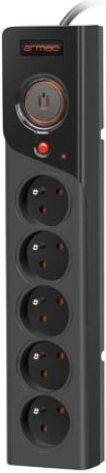 Пренапрежителен удължител ARMAC Z5, 5 гнезда, 3 м, черен