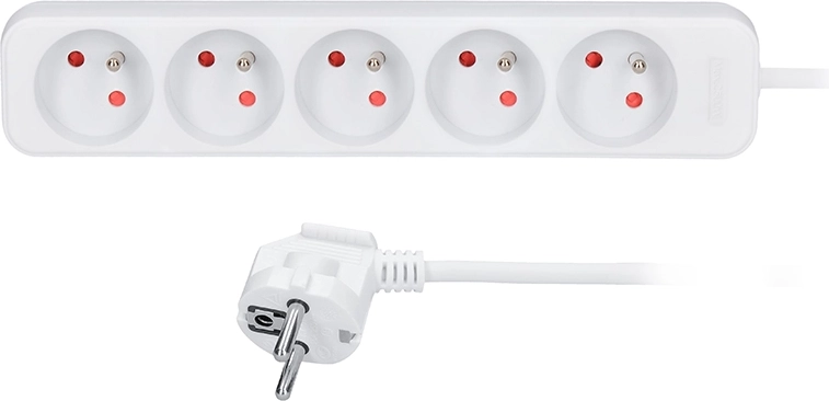 Solight extension cord, 5 sockets, white, 5 m
