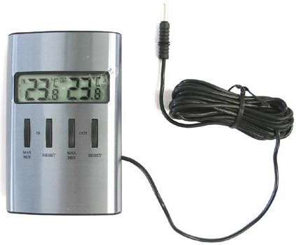 Digital indoor and outdoor thermometer with probe 10 × 6 cm, silver