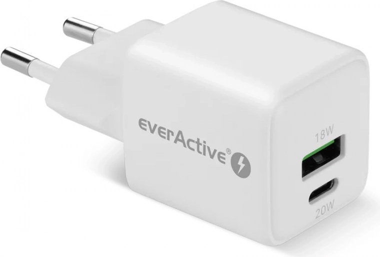 Wall Charger GaN 1x USB, 1x USB-C 20W QC3.0 white