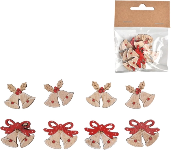 Wooden decorative bells, beige, 3.5 cm (8 pcs)