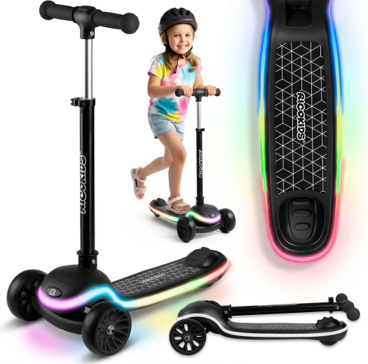 Детска триколесна балансна тротинетка с LED платформа Ricokids Leddi – черна