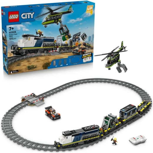 LEGO City Heist on the Police Train – remote-controlled train set with helicopter and minifigures
