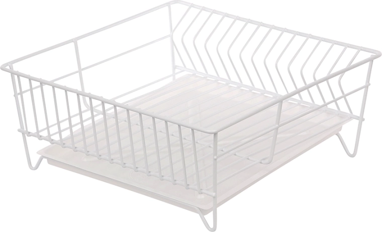 Metpol square dish drainer 32 cm, white with tray
