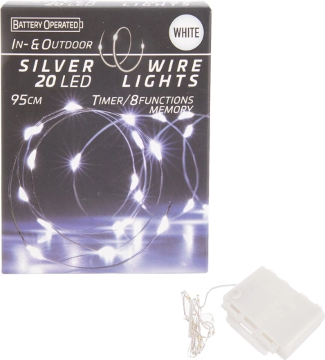 LED светлинен низ на тел с таймер 20 LED бял
