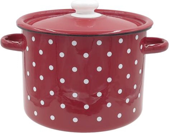 Enamel pot with lid 3 l red with white polka dots
