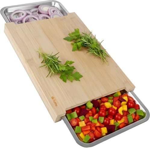 Бамбукова дъска RUHHY с изтеглящи се съдове от неръждаема стомана