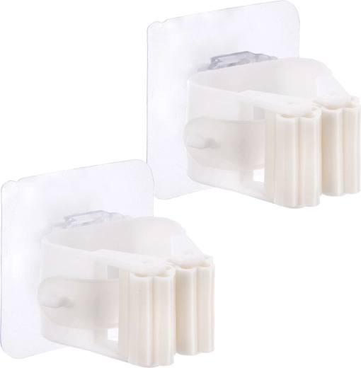 Self-adhesive mop and broom holder, set of 2
