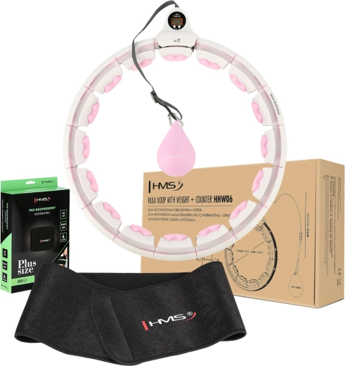 HMS HHW06 Weighted Massage Hoop and BR163 Plus Size Slimming Belt Set – Pink