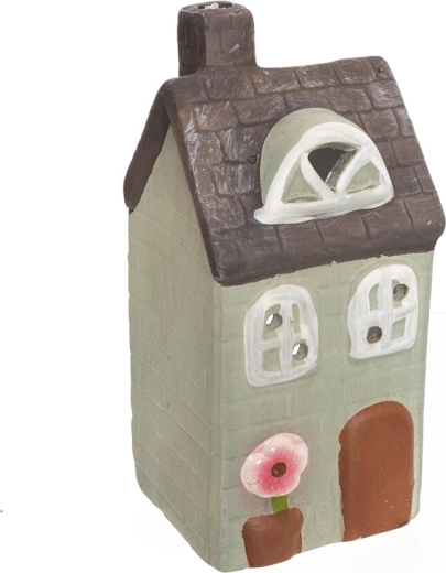 Ceramic house-shaped candle holder, green-gray, 16 cm