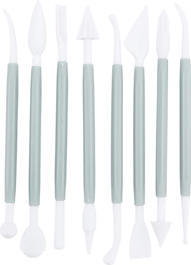 Plastic pastry modeling tools for cake decorating, 8 pcs, sage