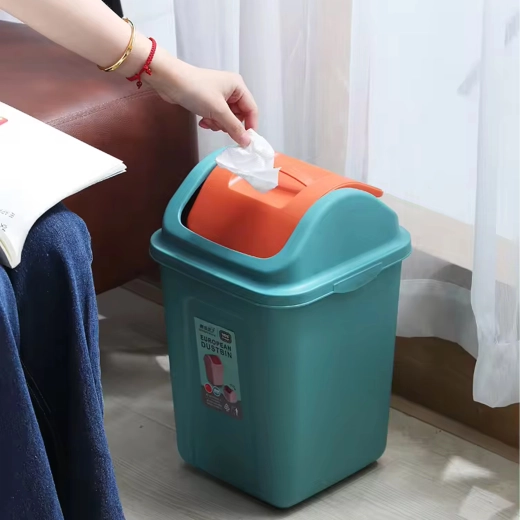 Plastic swing-top recycling bin 10 l – turquoise