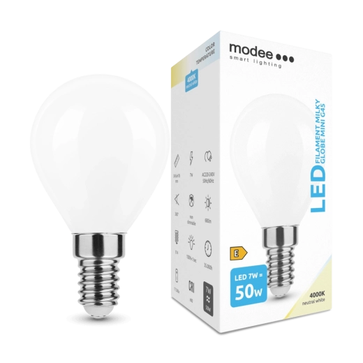 LED Bulb Modee Smart Lighting Filament Milky Globe Mini E14 7 W neutral white