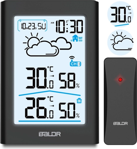 BALDR Wireless Weather Station with Display, Black
