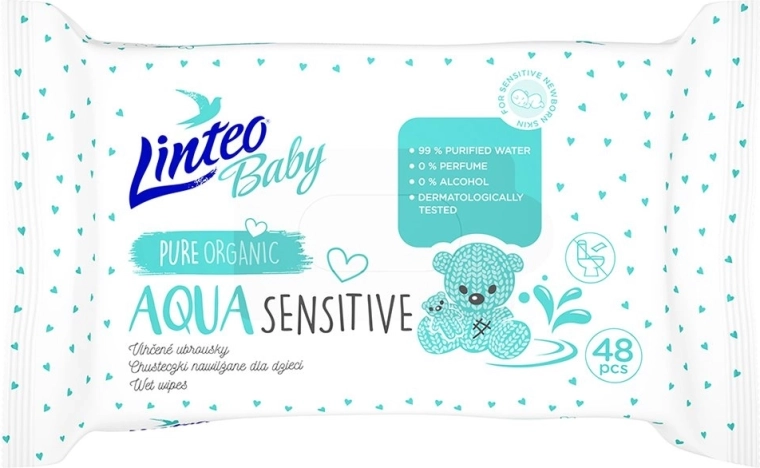 Linteo baby aqua sensitive бебешки влажни кърпички 48 бр.