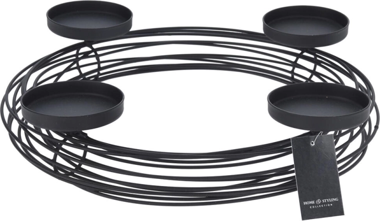 Metal wire candle holder for 4 candles, round, black
