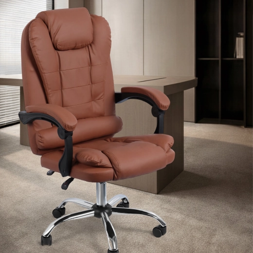 Ergonomic office chair made of eco-leather, brown