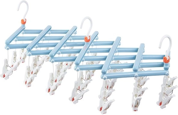 Folding clothes dryer with pegs, 29 clips, light blue