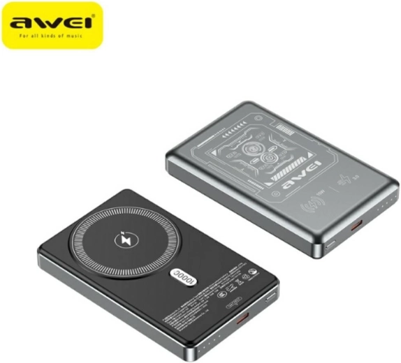 Awei MagSafe безжична външна батерия 10 000 mAh сива