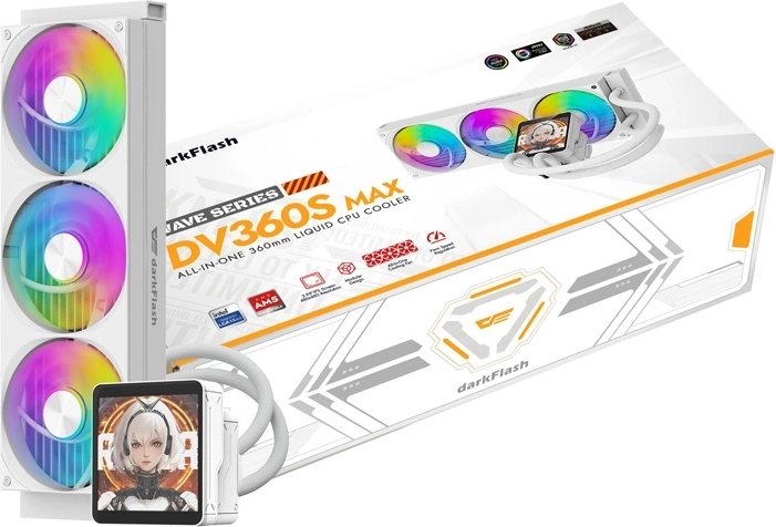 DarkFlash DV360S Max бял воден охладител за процесор 360 мм с LCD дисплей