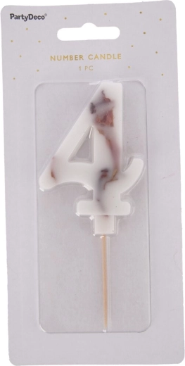 Number 4 Birthday Candle with Flower, White