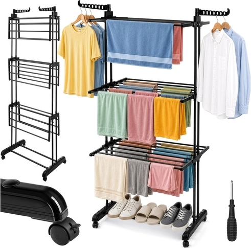 Zortiva freestanding vertical clothes drying rack XXL foldable with wheels 178 cm - 1 piece