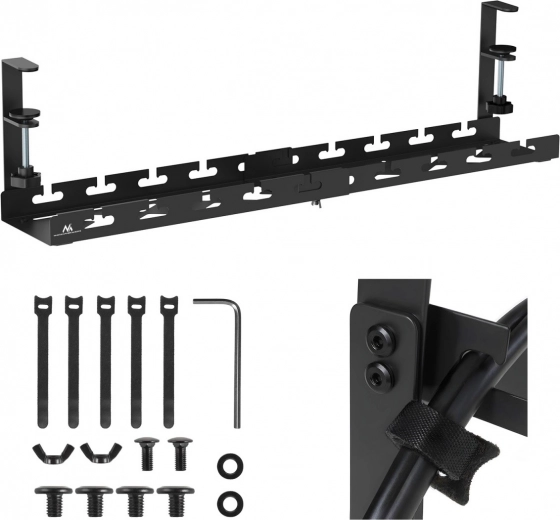 Under-desk cable organizer with adjustable rail