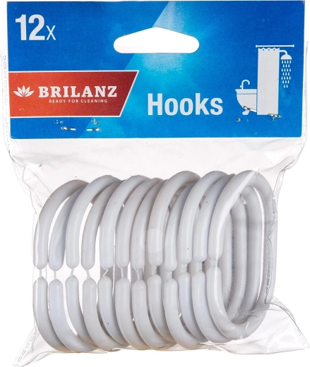 Plastic bathroom shower curtain hooks, white, 12 pcs