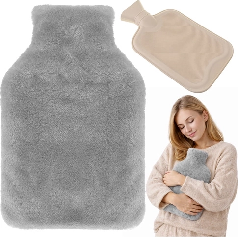 RUHHY 1.8 l hot water bottle with grey plush cover